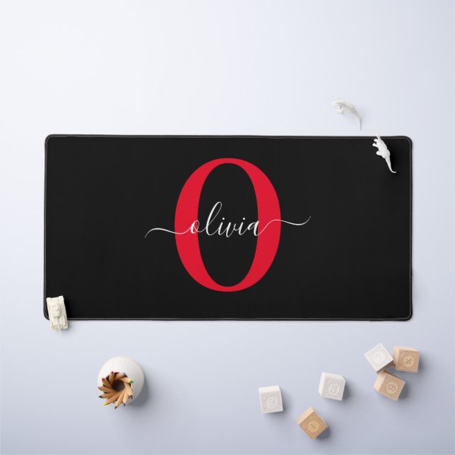 Monogramme personnalisé Nom du script Noir Blanc R (Tableau pour enfants)