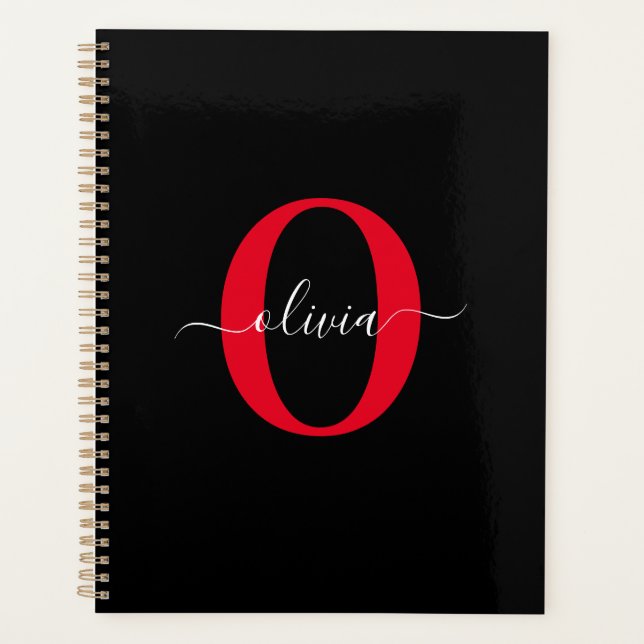 Monogramme personnalisé Nom du script Noir Blanc R (Devant)
