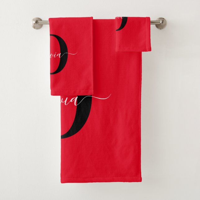 Monogramme personnalisé Nom du script Rouge Noir B (En situation)