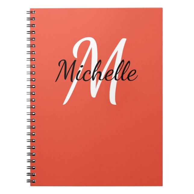 Monogramme personnalisé orange et blanc Carnet mig (Devant)