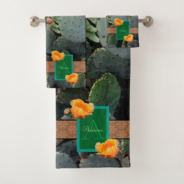 Monogramme personnalisé Orange Prickly Pear Cactus (En situation)