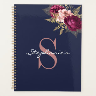 Monogramme personnalisé Pink Bourgogne Or Floral
