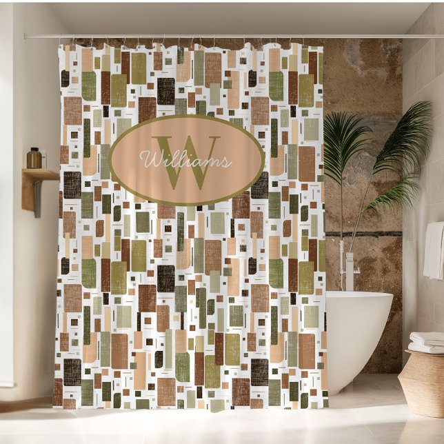 Monogramme personnalisé Rideau de douche Mi-siècle (Créateur téléchargé)