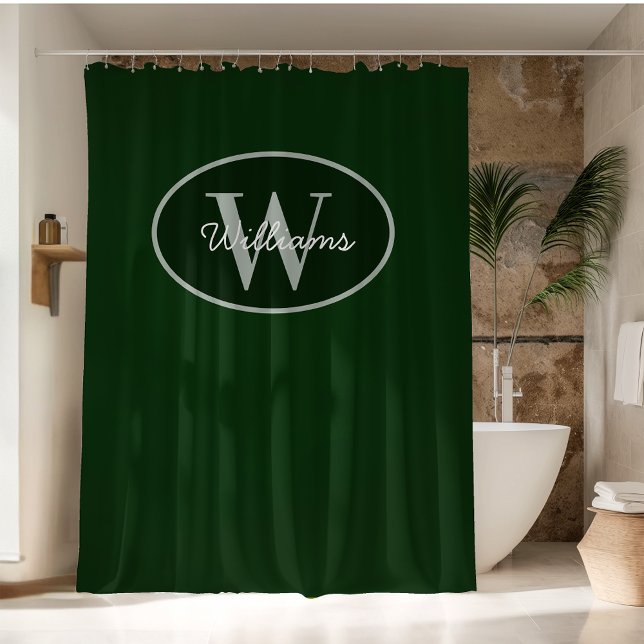 Monogramme personnalisé rideau de douche vert fonc (Créateur téléchargé)