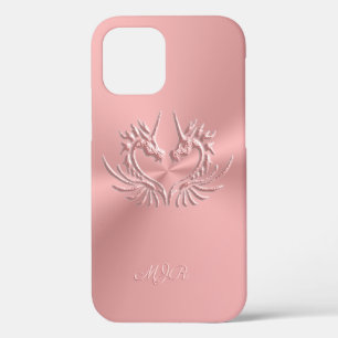 Monogramme personnalisé, rose, Coque de coeur de d