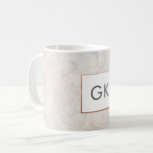 Monogramme personnalisé Rose en marbre doré Mug (Devant gauche)