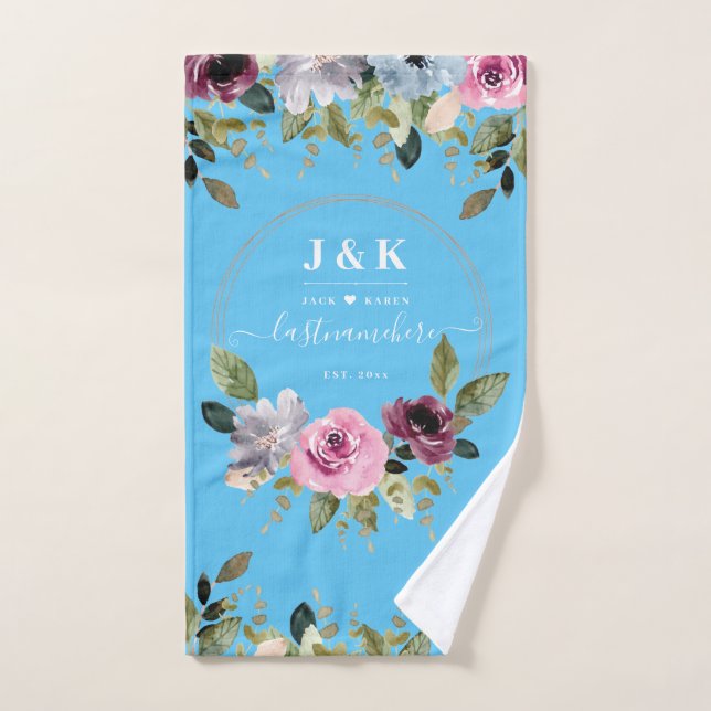 Monogramme personnalisé rose et bordeaux (Serviette à main)