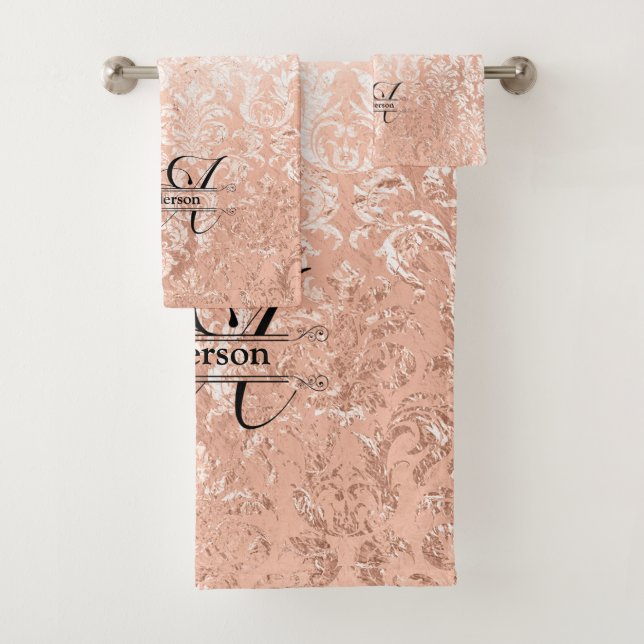 Monogramme personnalisé Rose Gold Damask (En situation)