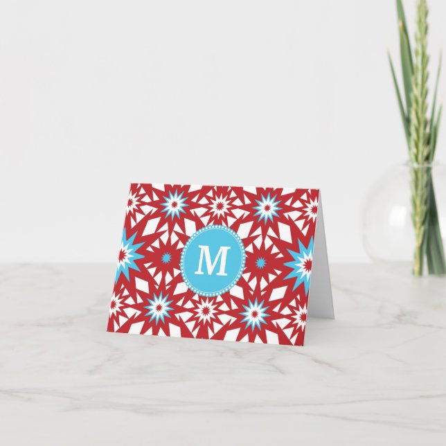 Monogramme personnalisé Rouge Turquoise bleu étoil (Devant)