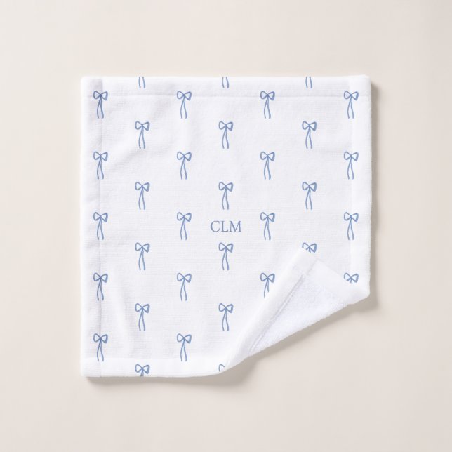 Monogramme Petit Bow bleu (Gant de toilette)