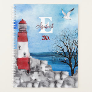 Monogramme Phare Aquarelle Scène Plann non daté