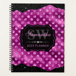 Monogramme points de paillettes rose magenta et bo