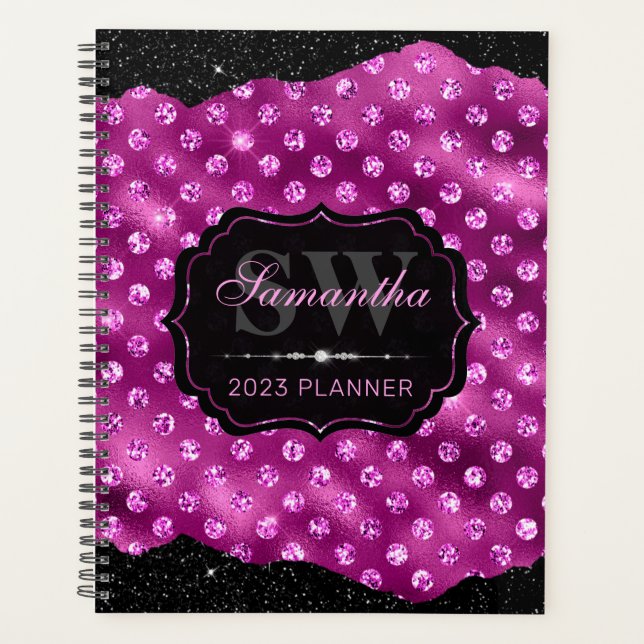 Monogramme points de paillettes rose magenta et bo (Devant)