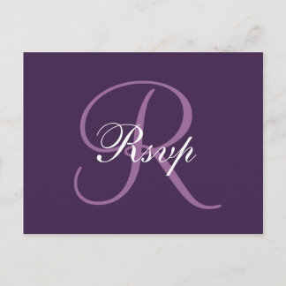 Monogramme pourpre | Carte postale RSVP Mariage él