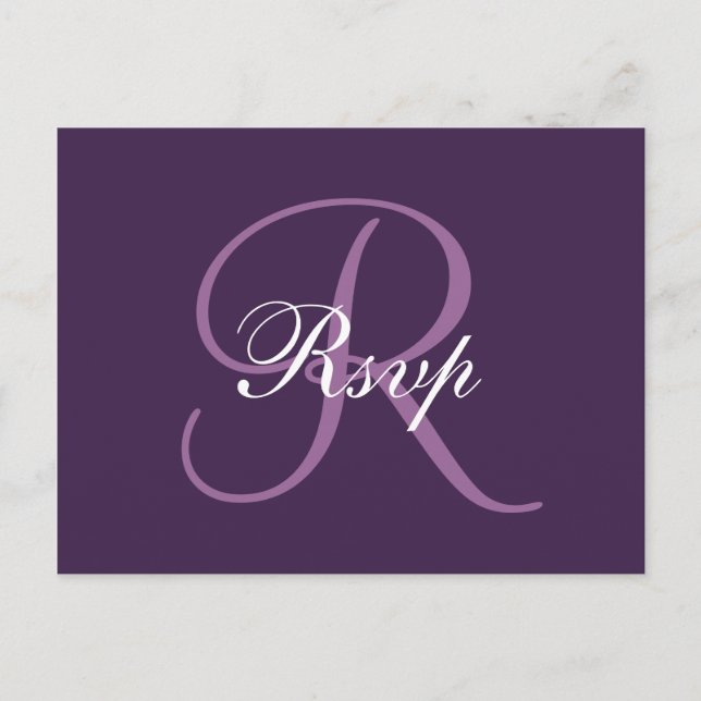 Monogramme pourpre | Carte postale RSVP Mariage él (Devant)