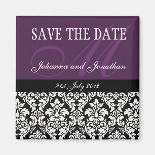 Monogramme pourpre de Damas Magnet Réservez la da