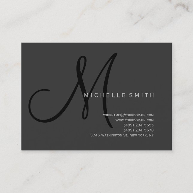 Monogramme professionnel Carte de visite gris noir (Devant)