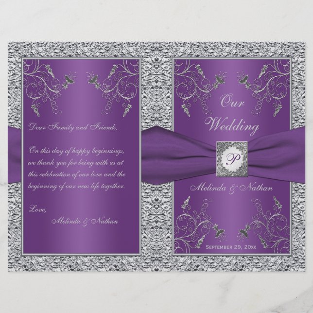 Monogramme Programme de mariage floral violet et a (Devant)