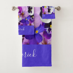 Monogramme Purple Bleu Blanc Floral Pansy Fleurs