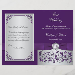 Monogramme Purple, Silver Floral Wedding Programme