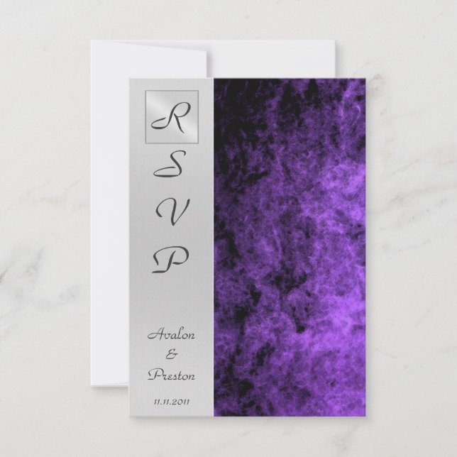Monogramme Purple Texture Rsvp Invitation (Devant)