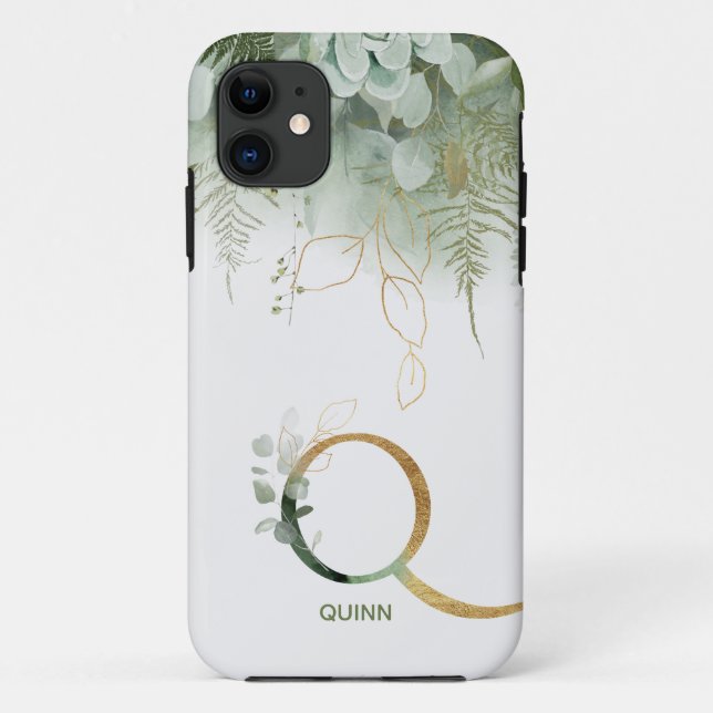 Monogramme Q Elégante Verdure Coque-Mate coque iph (Dos)