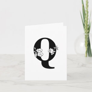 Monogramme Q Floral Sur Carte Note Blanche