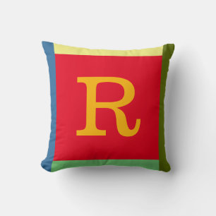 monogramme R coussin coloré avec bordure couleur