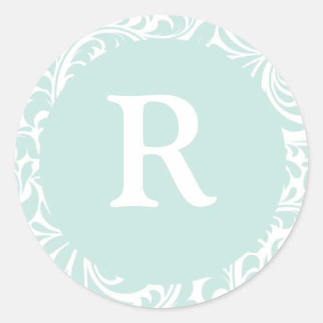 Monogramme R Dusty Aqua Stickers Personnalisés Pou (Devant)