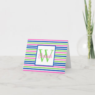 Monogramme rayé rose vert et bleu marine Prépa