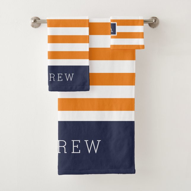 Monogramme rayures orange et marine (En situation)