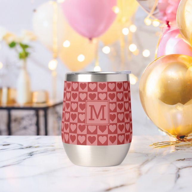 Monogramme Retro Motif de coeur rouge et rose (Enterrement de vie de garçon)
