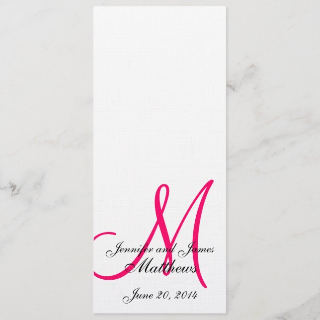 Monogramme rose blanc Programmes de mariage sur li (Devant)