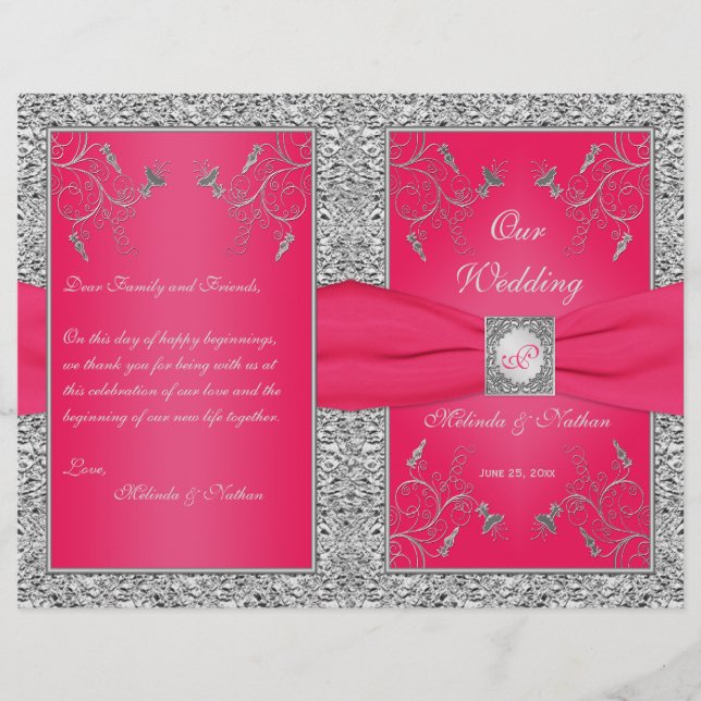 Monogramme Rose chaud, programme de mariage floral (Devant)