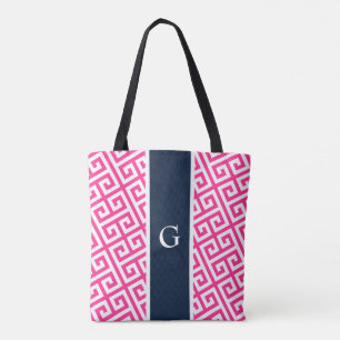 Monogramme rose chaud Sac fourre-tout clé grecque