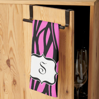 Monogramme rose chaud Zèbre imprimé serviette de c