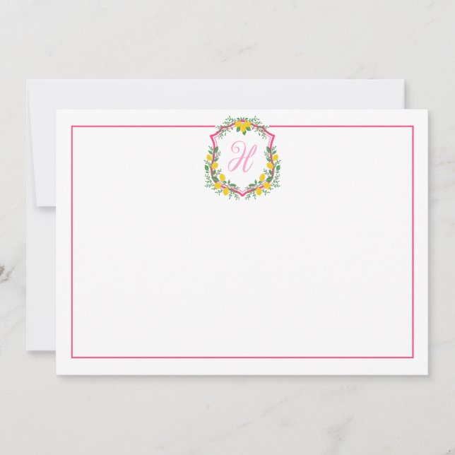 Monogramme rose citron, Carte de remerciements per (Devant)