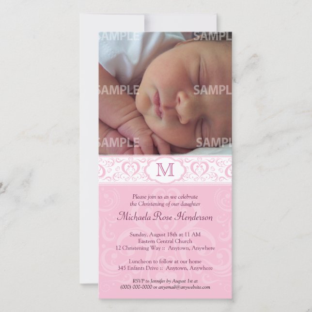 Monogramme rose Damas Baptême/Christening (Devant)
