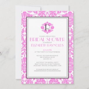 Monogramme rose Damask Invitations de douche nupti