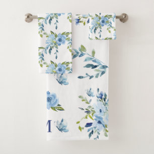 Monogramme Rose d'aquarelle bleu