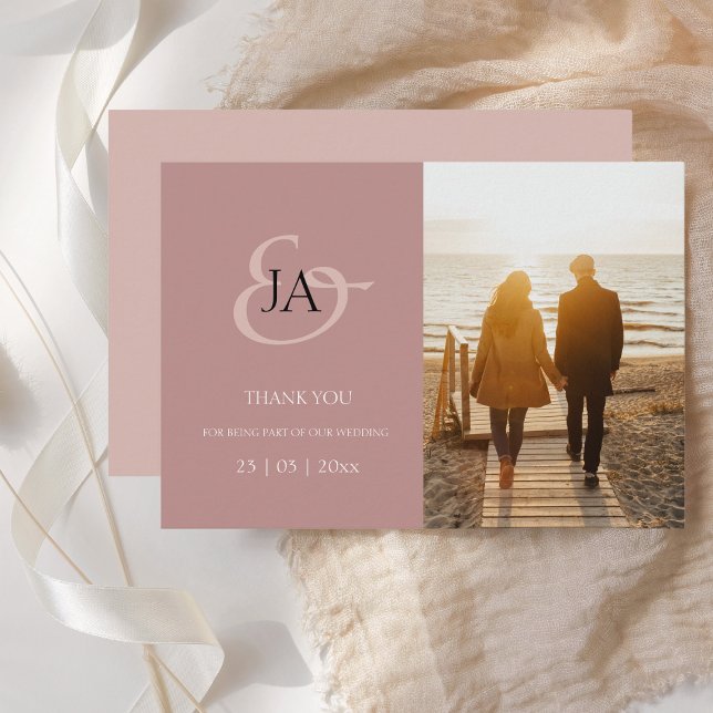 Monogramme rose Dusty moderne Mariage photo Merci (Créateur téléchargé)