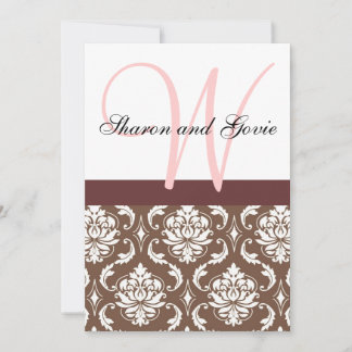 Monogramme rose et Brown de Damas Faire-part de ma