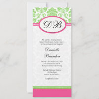 Monogramme rose et vert damassé Faire-part de mari