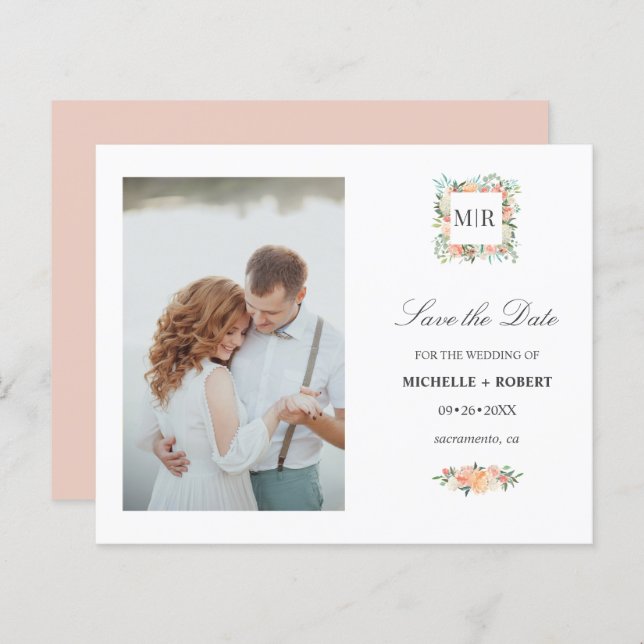 Monogramme Rose Floral Photo Mariage ENREGISTRER L (Devant / Derrière)