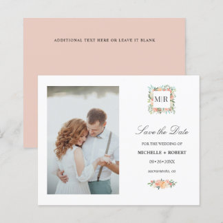 Monogramme Rose Floral Photo Mariage ENREGISTRER L