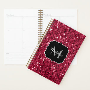 Monogramme rose foncé magenta faux scintillants