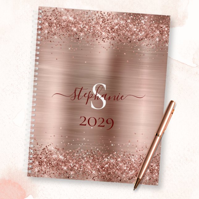 Monogramme Rose Gold Faux-Parties scintillant Girl (Monogram Rose Gold Faux-Glitter Girly Glam Planner)