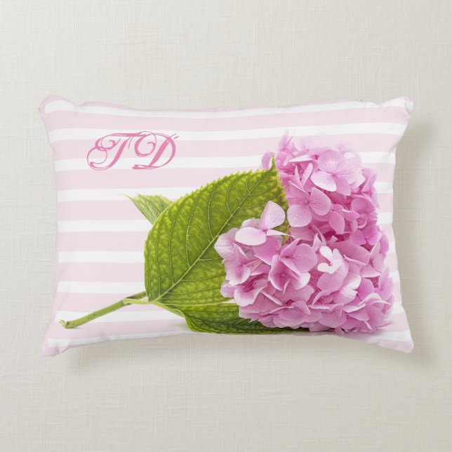 Monogramme rose Hydrangée Floral Accent Coussin (Devant)