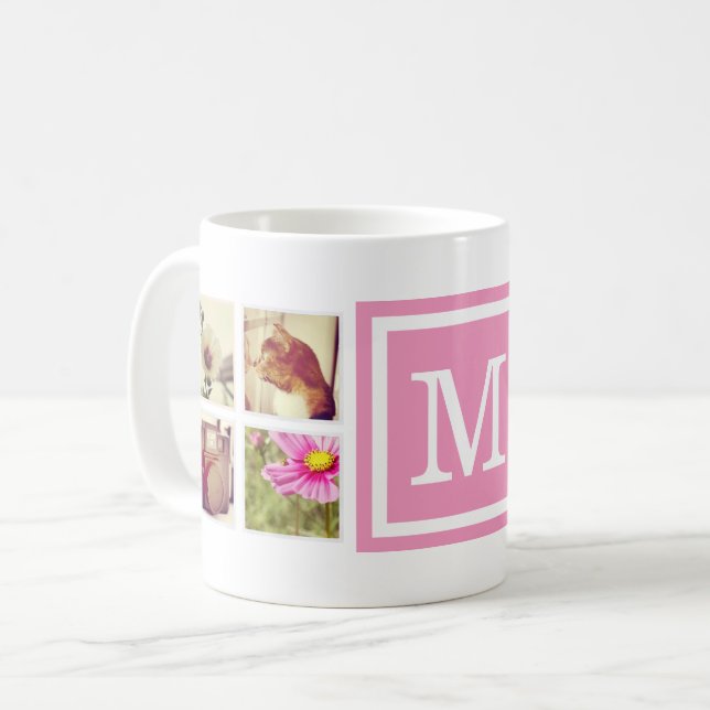 Monogramme rose Instagram Photo Collage Mug (Devant gauche)