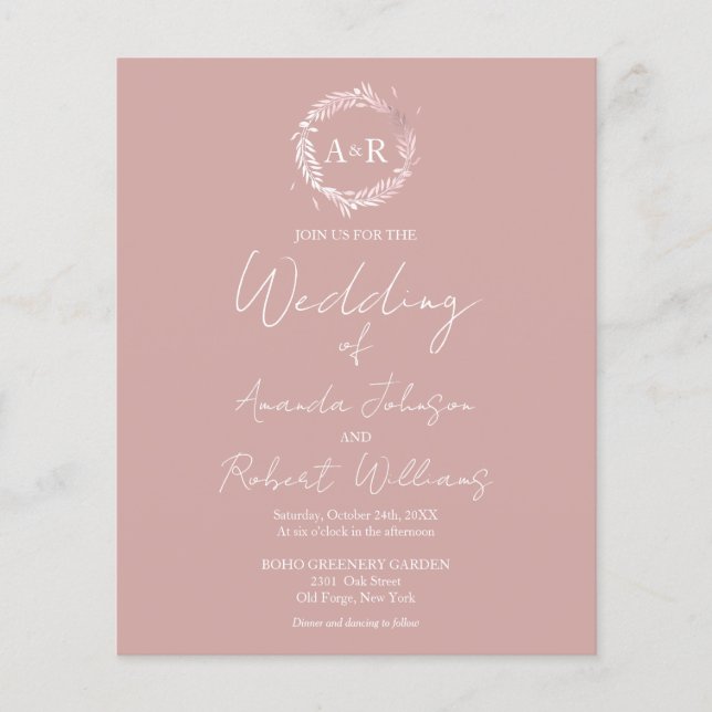 Monogramme rose Invitations de mariage budgétaire (Devant)